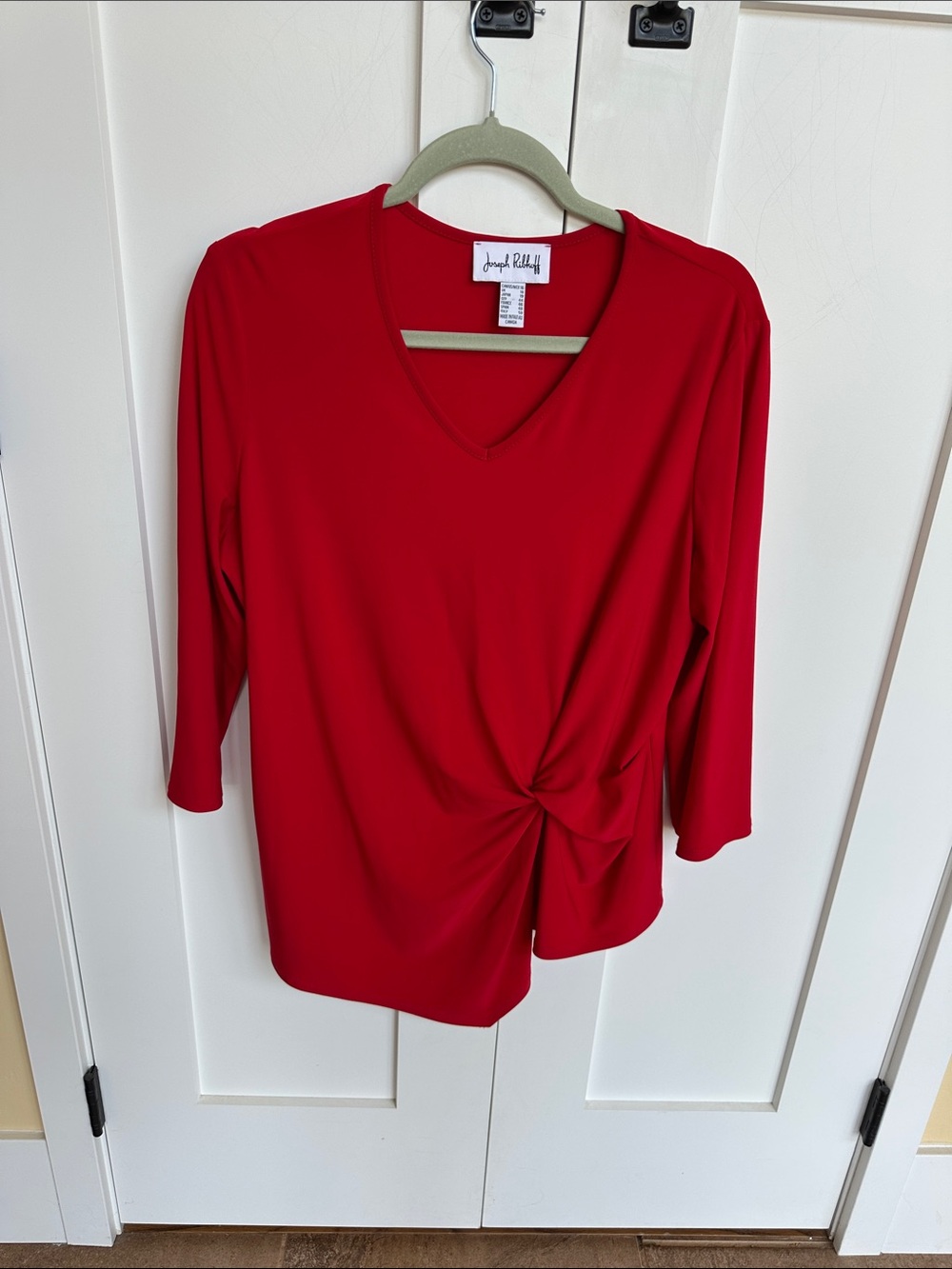 Joseph Ribkoff Bright Red V-Neck Twist-Front Long Sleeve Top Size 16